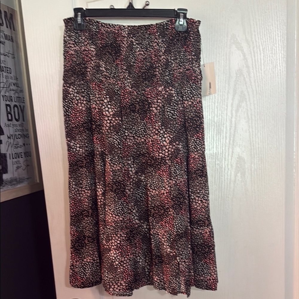 True Craft Black and Orange Pleated Midi Skirt